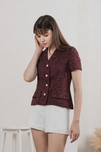 Centia Tweed Blazer Top In Wine