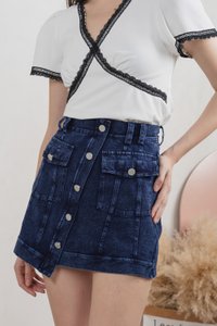 Vega Slant Button Denim Skort in Dark Wash