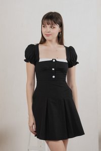 Ari Button Pleated Dress In Black