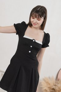 Ari Button Pleated Dress In Black