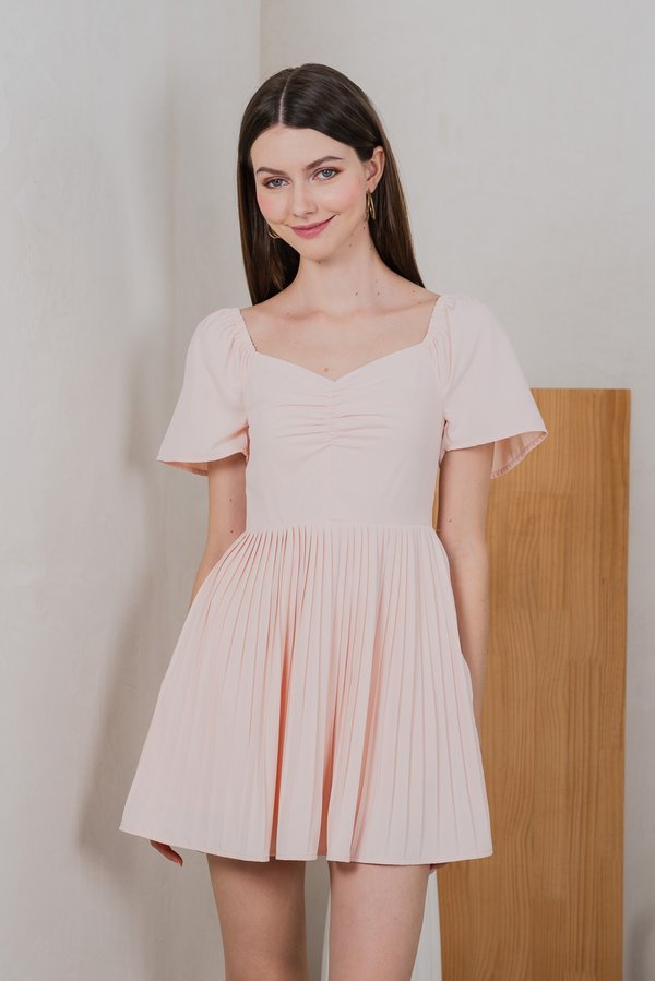 Poise Sweetheart Pleated Dress Romper In Blush