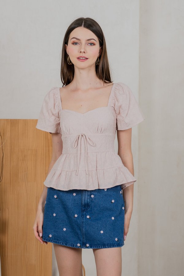 Emerson Embroidery Ribbon Top In Dusty Pink (XS)