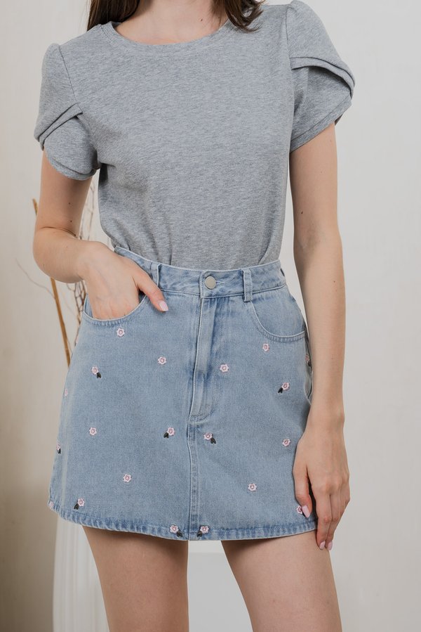 Lotus Denim Embroidered Skort In Light Wash (XS)