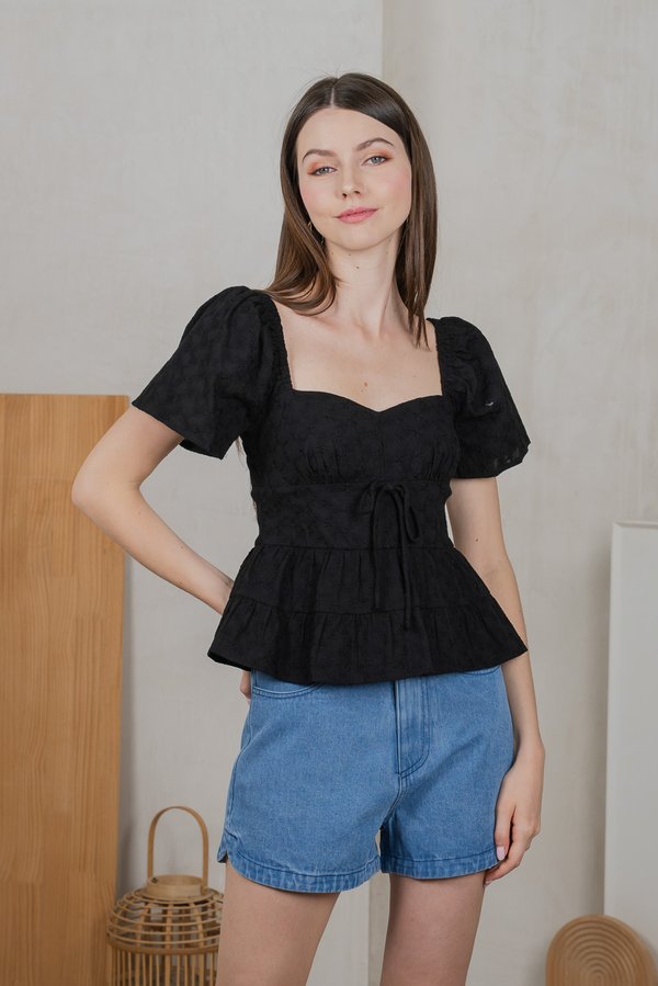 Emerson Embroidery Ribbon Top In Black (XS)