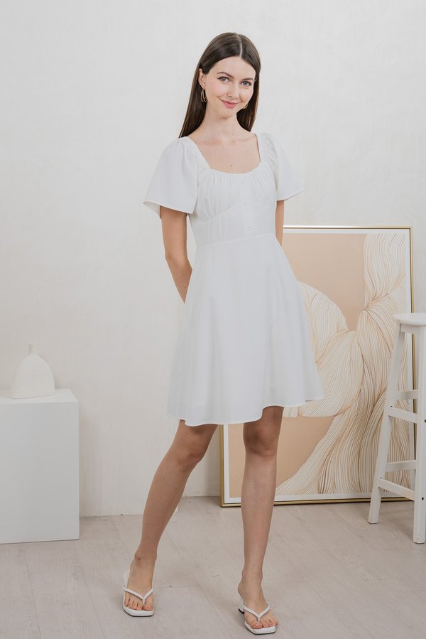 Aunika Ruched Empire Dress In White