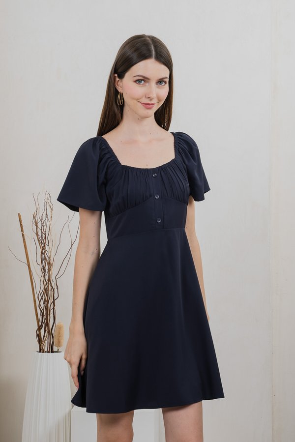 Aunika Ruched Empire Dress In Navy