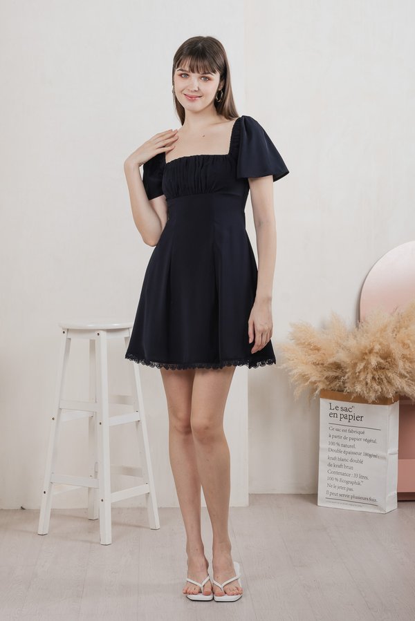 Harmonia Lace Hem Ruched Dress In Navy (XS)