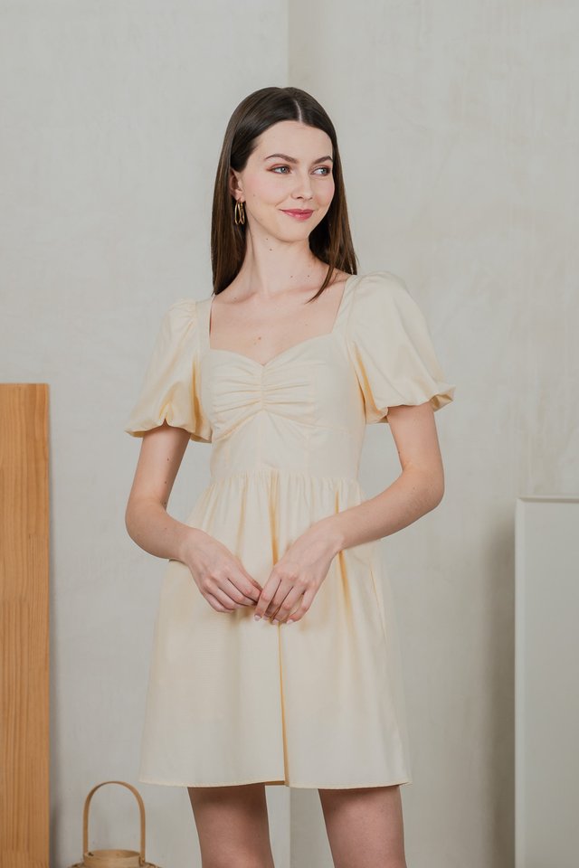 Mimosa Puff Sleeves Dress Romper In Cream