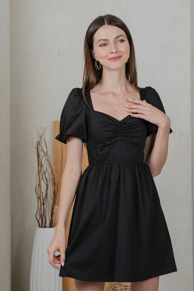 Mimosa Puff Sleeves Dress Romper In Black