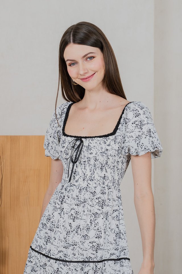 Marisol Floral Smocked Tiered Midi Dress In White