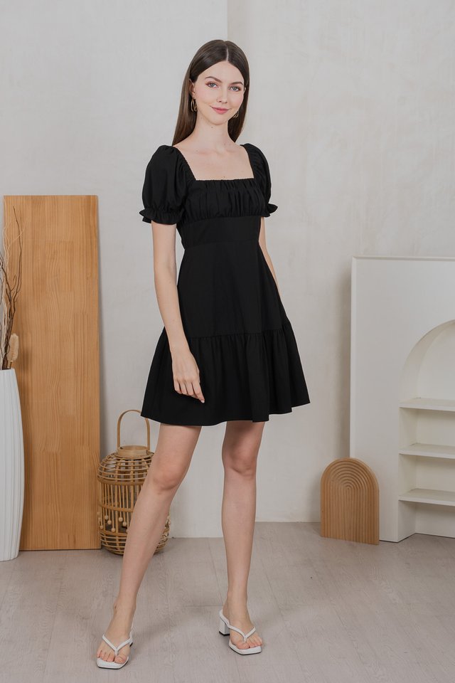 Westin Ruched Dropwaist Dress In Black