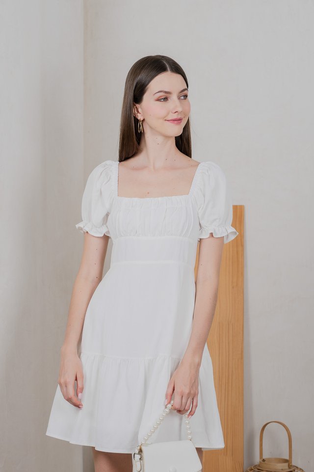 Westin Ruched Dropwaist Dress In White