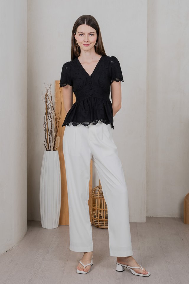 Elsie Eyelet Empire Top In Black