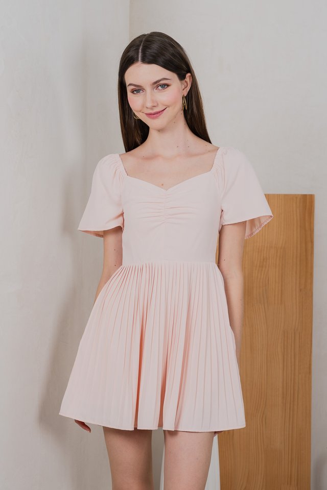 Poise Sweetheart Pleated Dress Romper In Blush