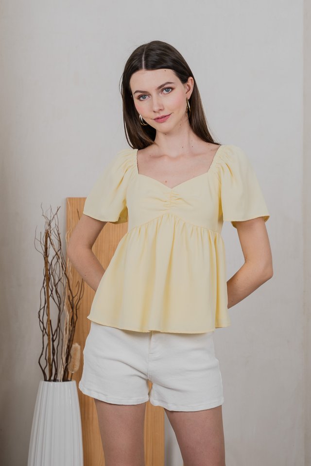 Bellona Sweetheart Babydoll Top In Pastel Yellow