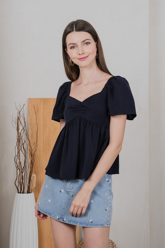 Bellona Sweetheart Babydoll Top In Navy