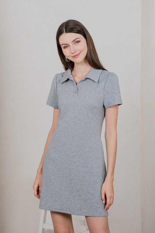 Helen Heart Button Polo Dress In Grey