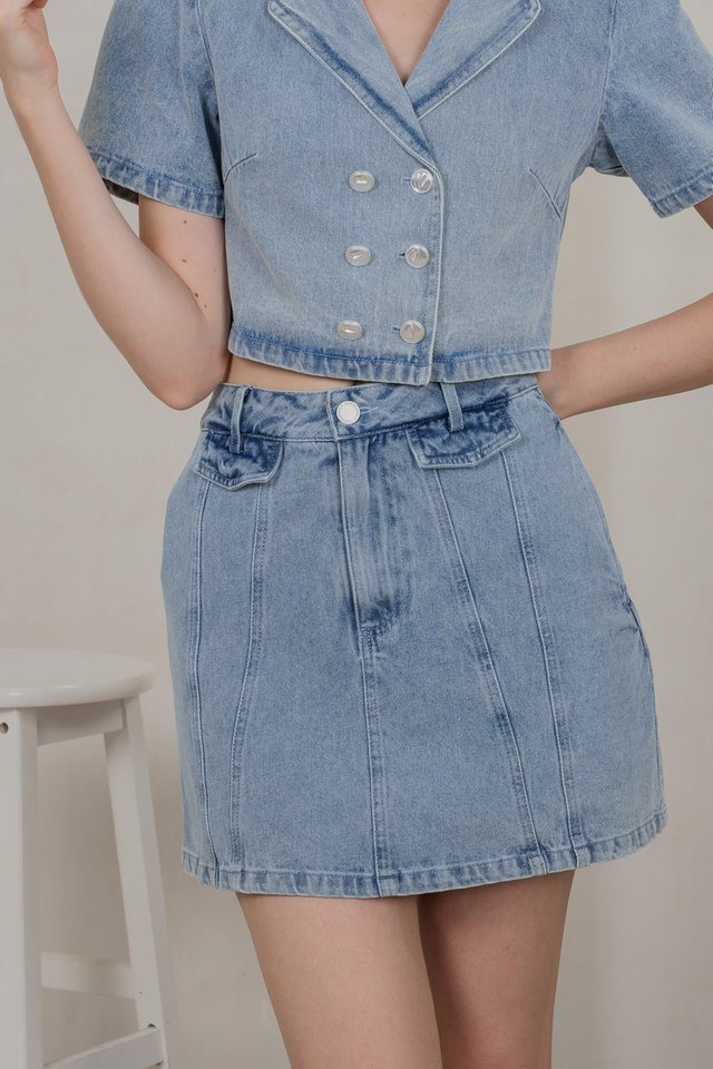Circe Denim Panelled Skort In Light Wash