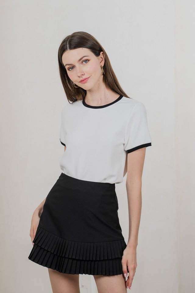 Astrid Basic Knit Contrast Top In White