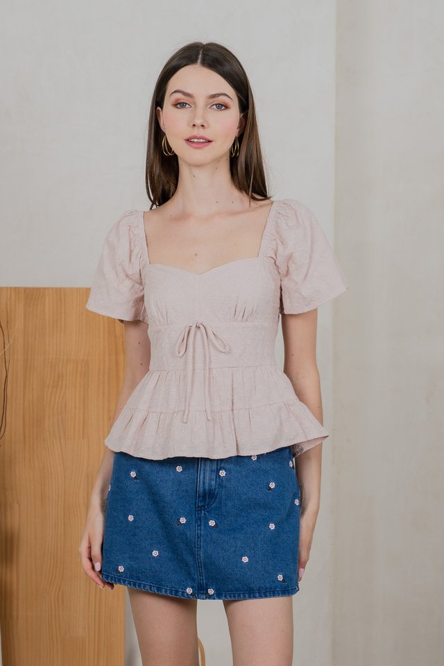 Emerson Embroidery Ribbon Top In Dusty Pink