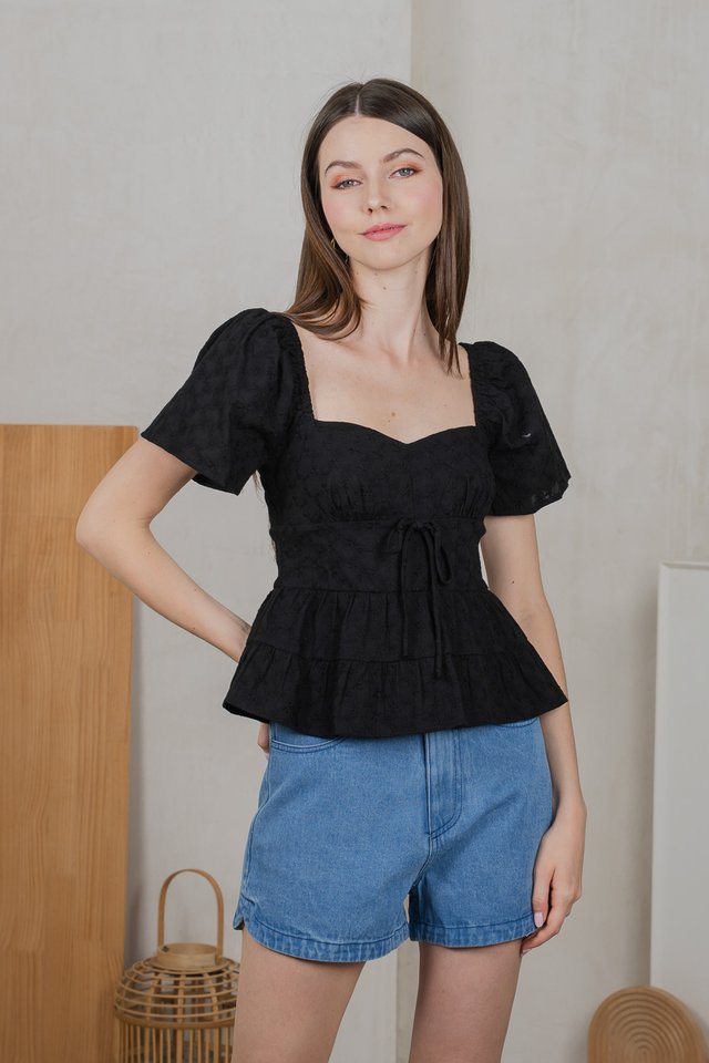 Emerson Embroidery Ribbon Top In Black
