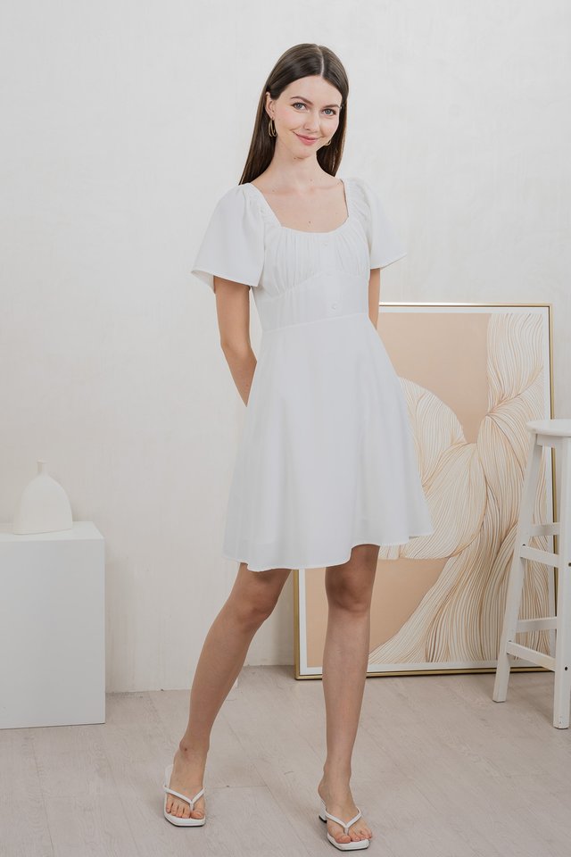 Aunika Ruched Empire Dress In White