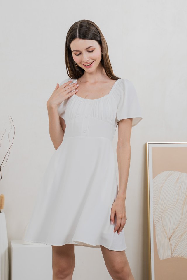 Aunika Ruched Empire Dress In White