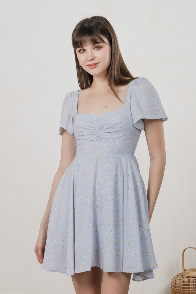 Amor Floral Sweetheart Dress Romper In Ice Blue