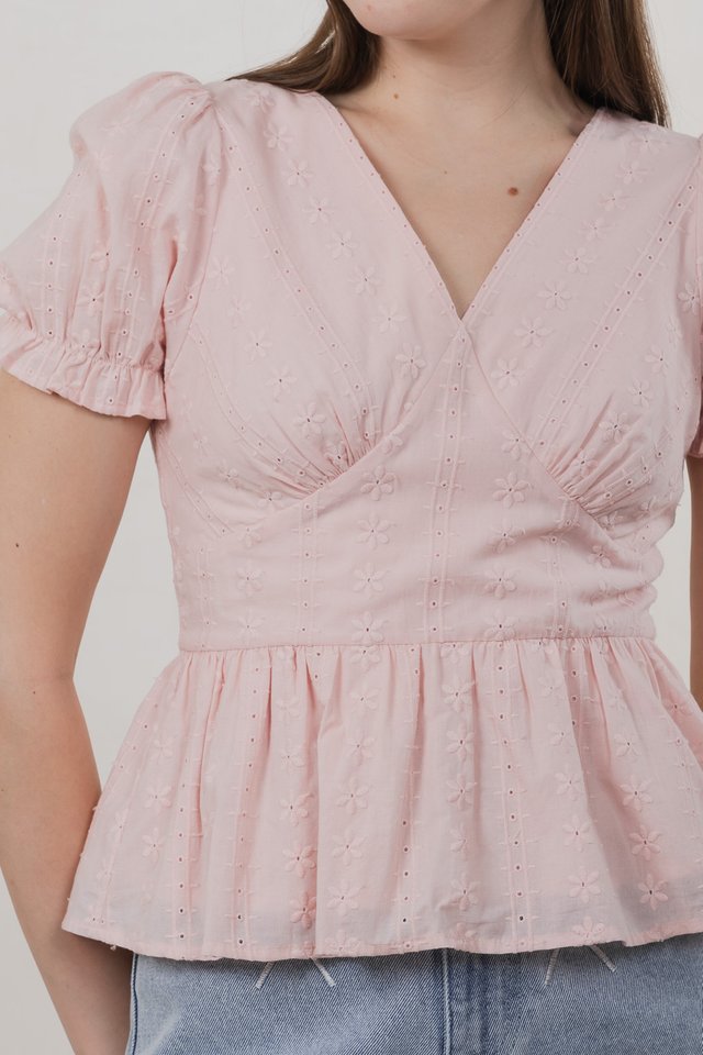 Everest Eyelet Broderie Empire Top In Pink