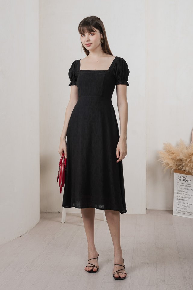 Montana Textured Midi Dress In Black