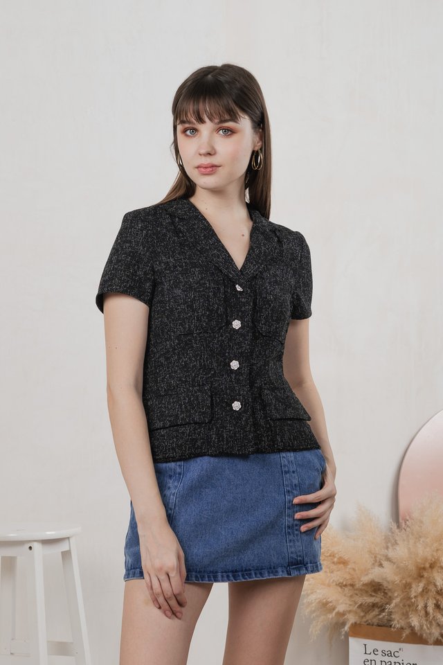 Centia Tweed Blazer Top In Black