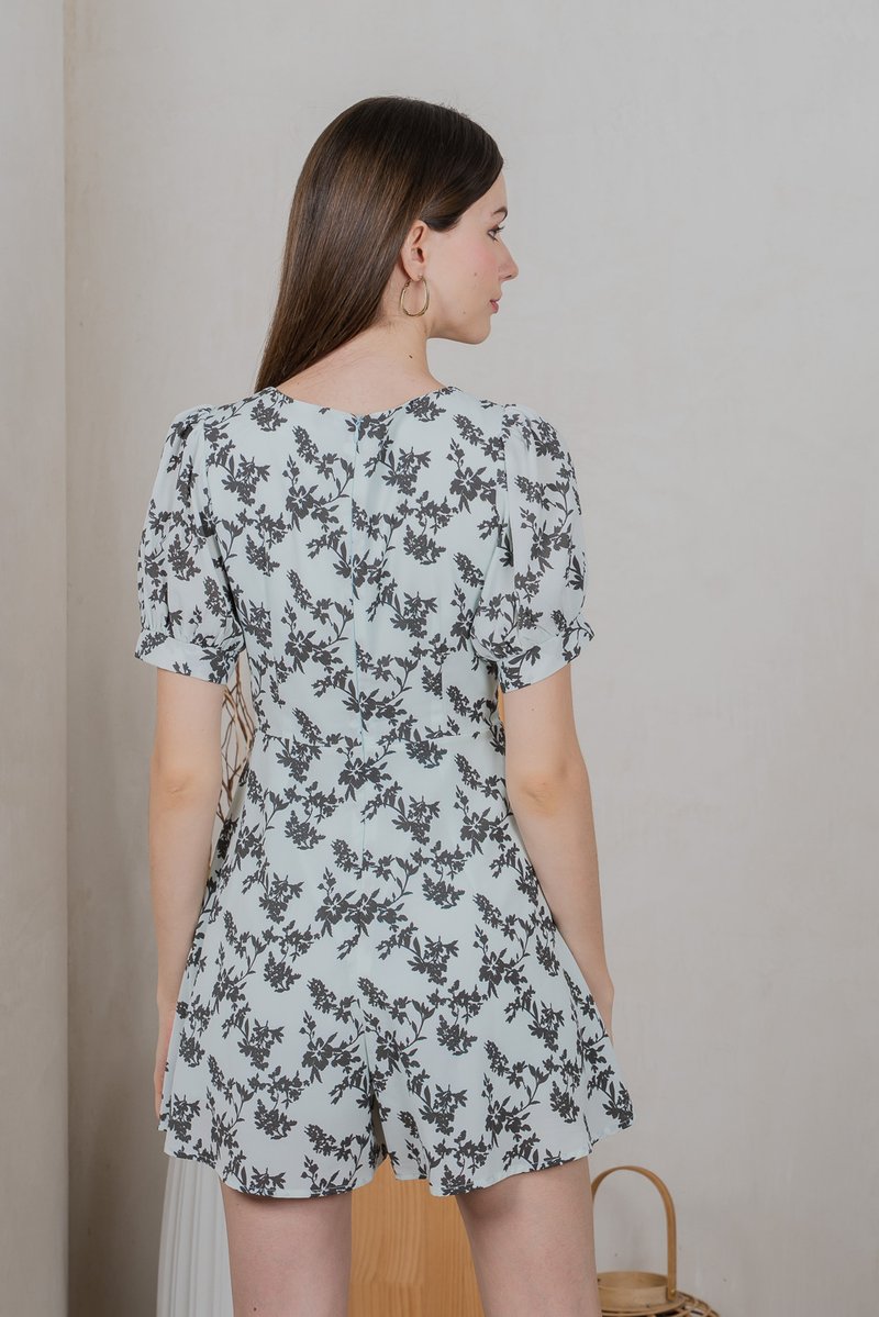 Muse Garden Prints Romper In Light Mint