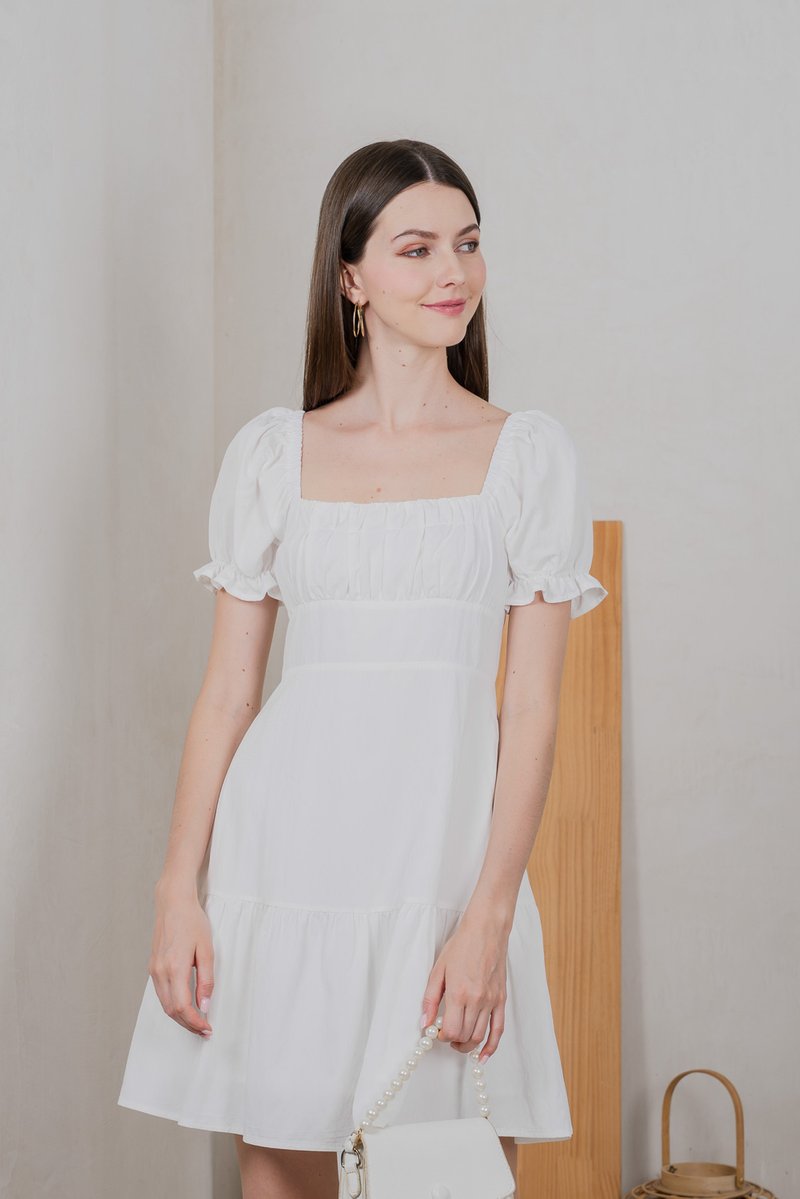 Westin Ruched Dropwaist Dress In White