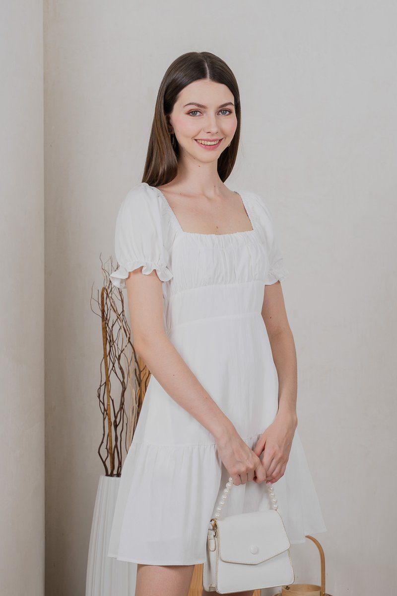 Westin Ruched Dropwaist Dress In White