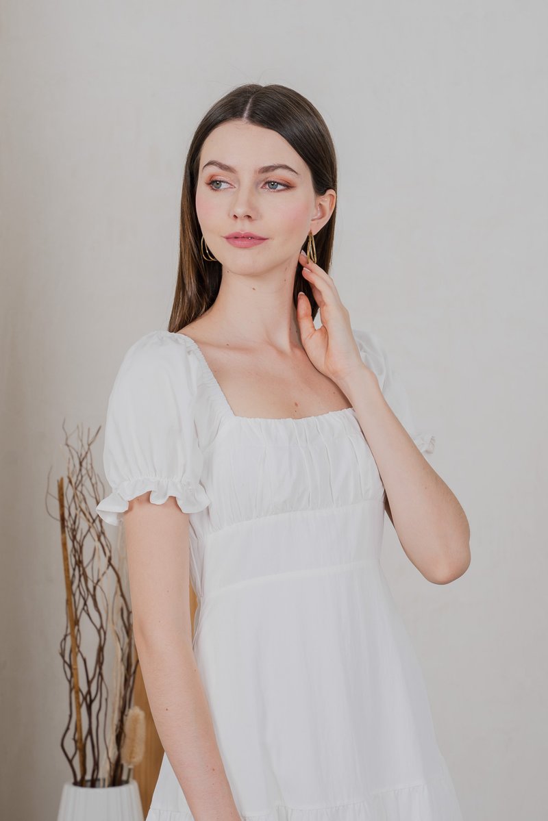 Westin Ruched Dropwaist Dress In White