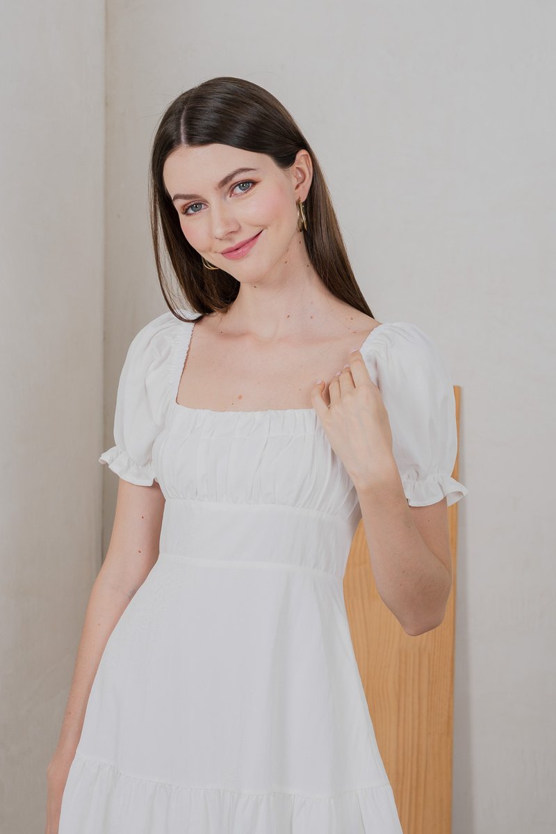 Westin Ruched Dropwaist Dress In White
