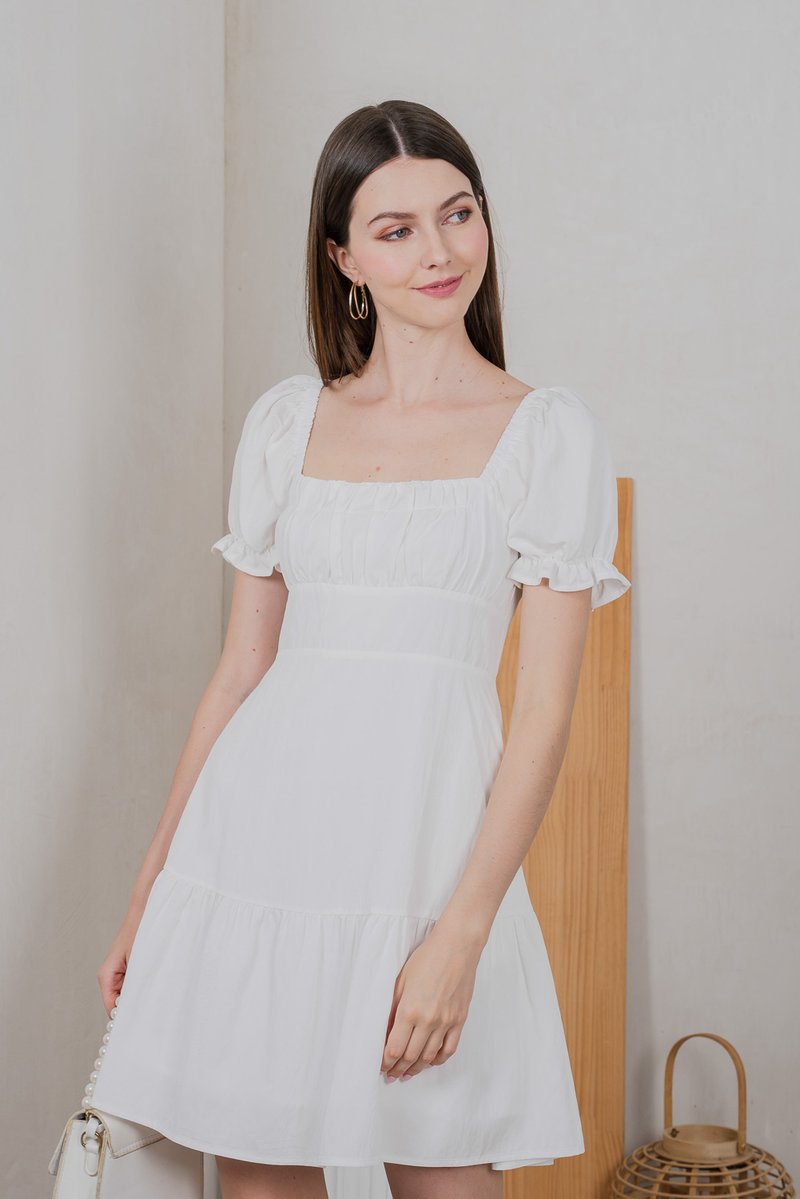 Westin Ruched Dropwaist Dress In White