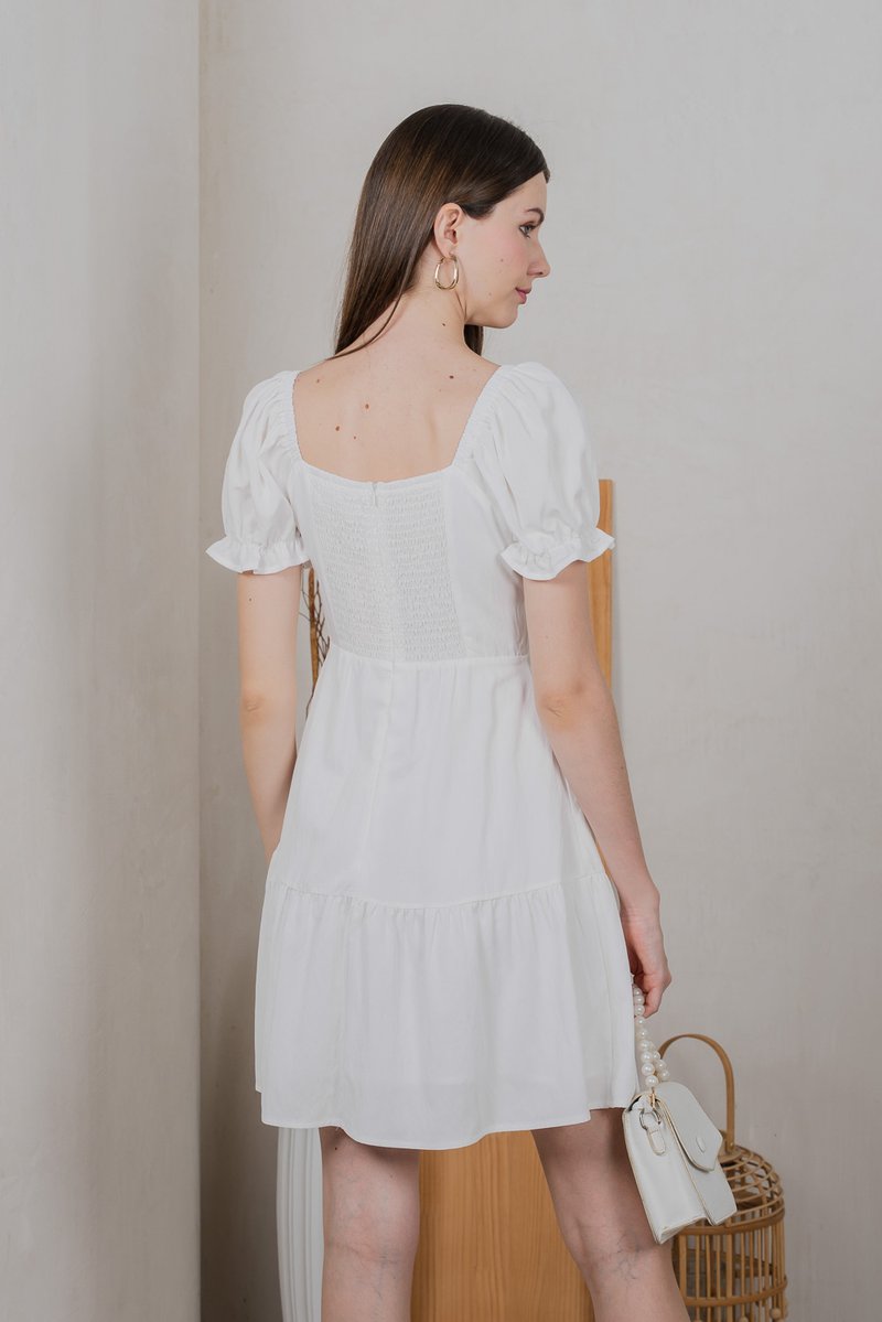 Westin Ruched Dropwaist Dress In White