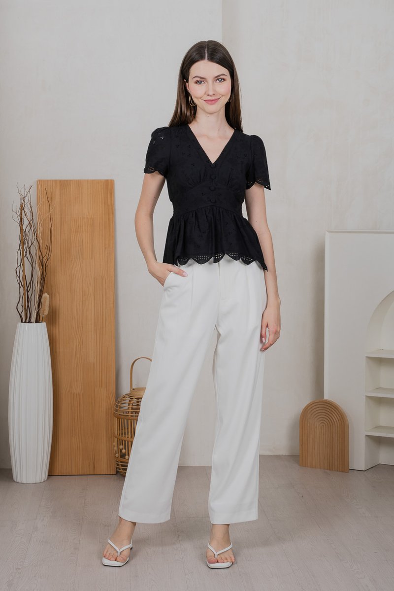 Elsie Eyelet Empire Top In Black (XS)
