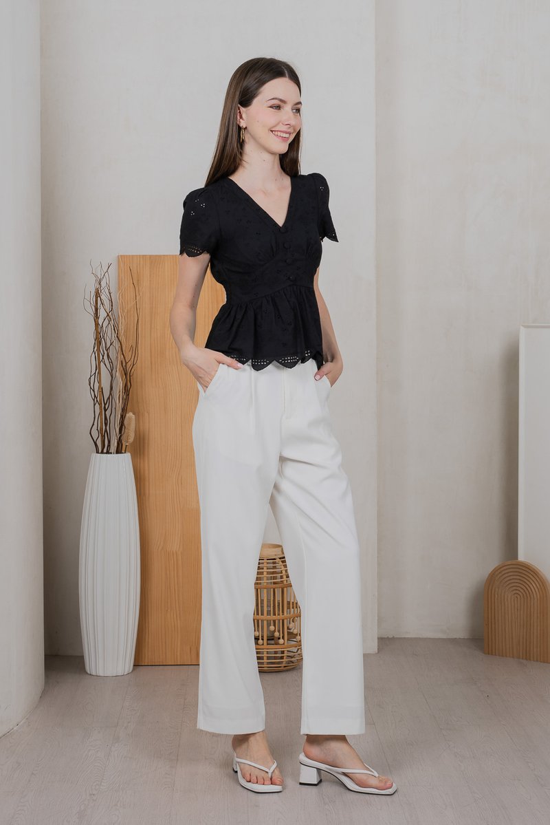 Elsie Eyelet Empire Top In Black (XS)