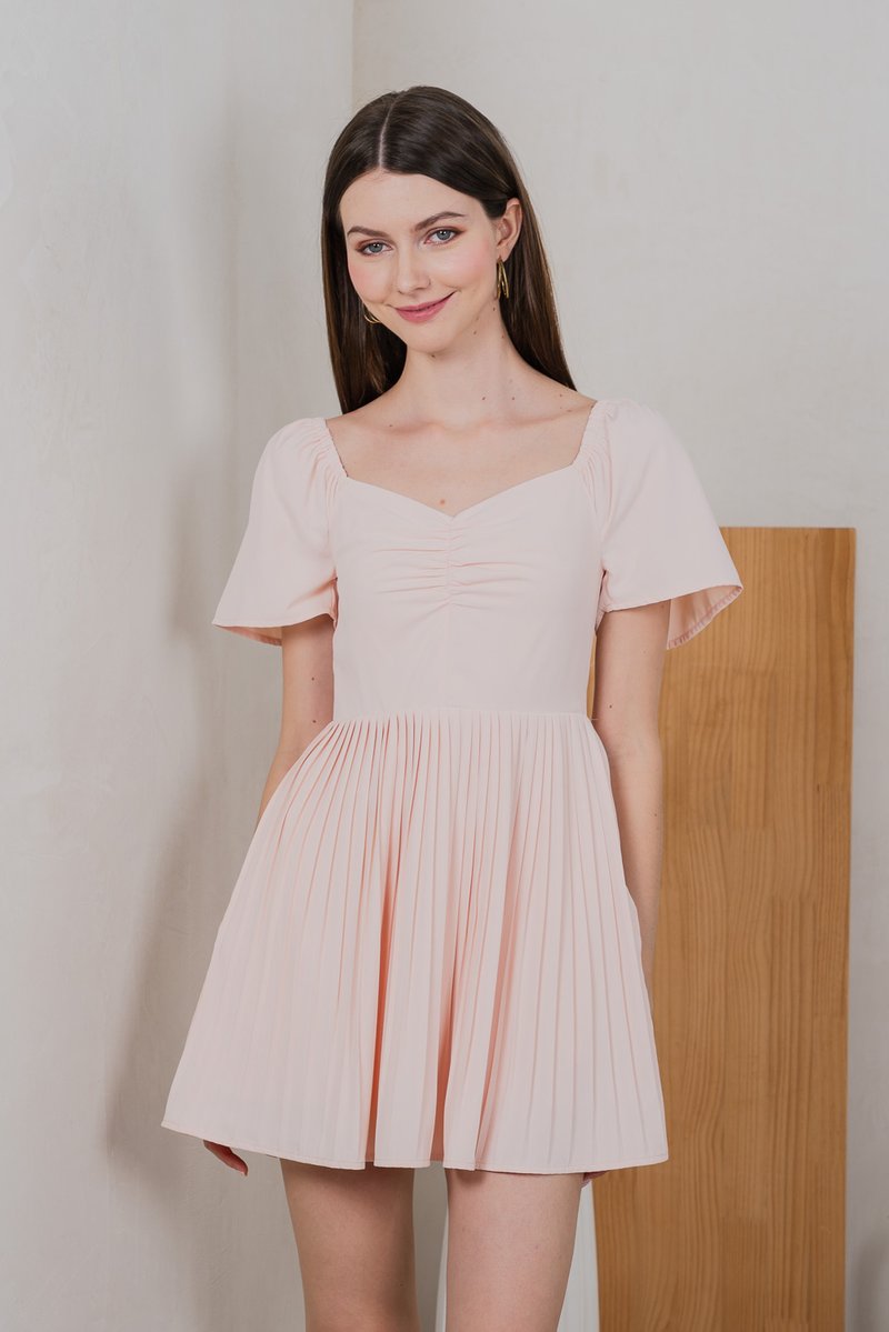 Poise Sweetheart Pleated Dress Romper In Blush
