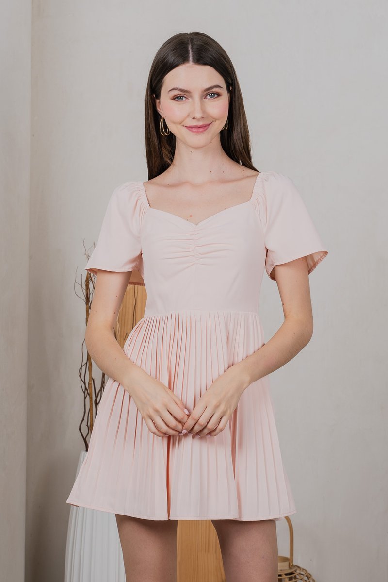 Poise Sweetheart Pleated Dress Romper In Blush