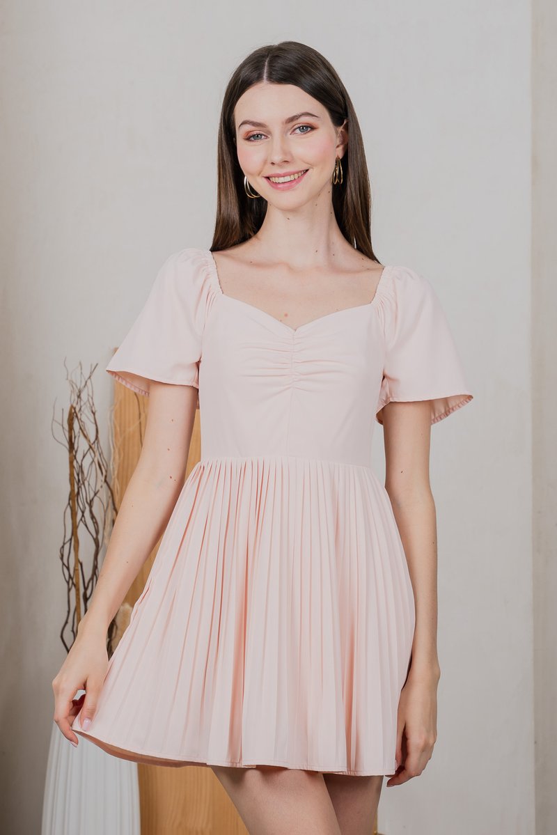 Poise Sweetheart Pleated Dress Romper In Blush