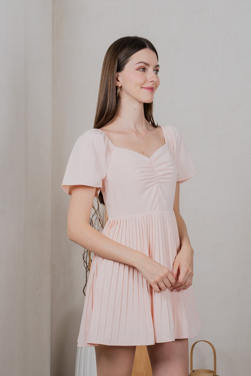 Poise Sweetheart Pleated Dress Romper In Blush