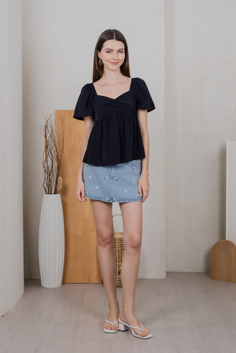Bellona Sweetheart Babydoll Top In Navy (XS)