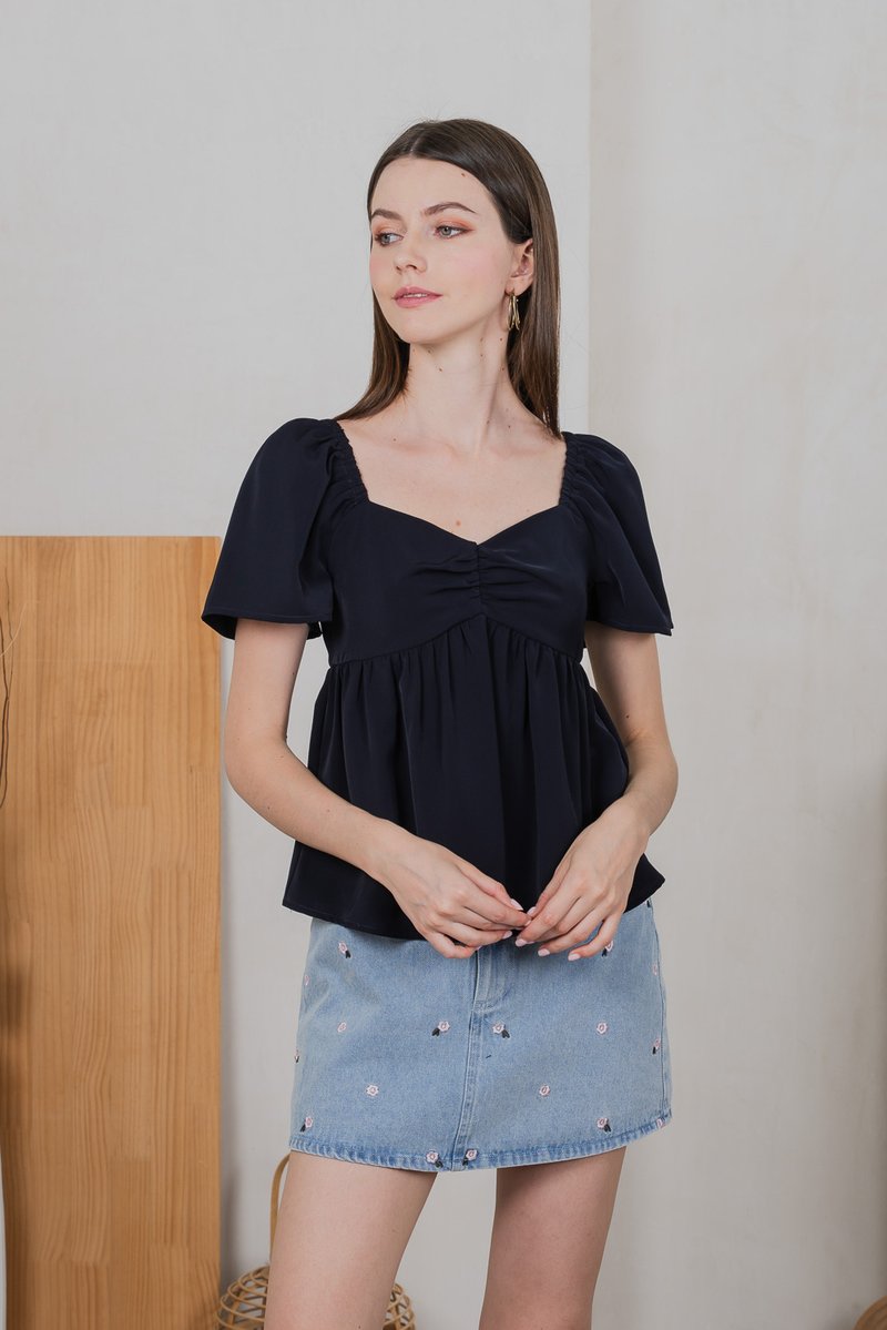 Bellona Sweetheart Babydoll Top In Navy (XS)