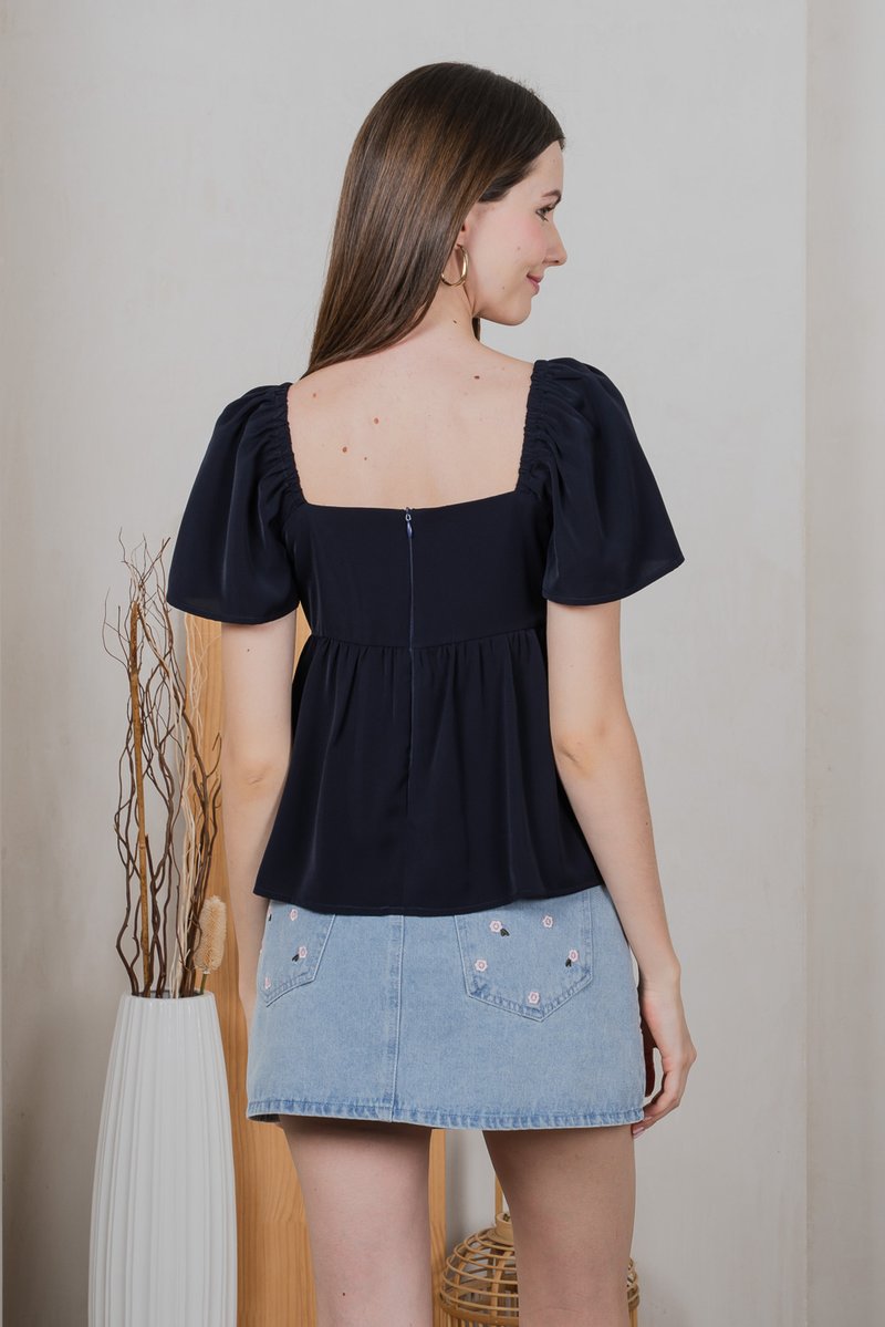 Bellona Sweetheart Babydoll Top In Navy (XS)