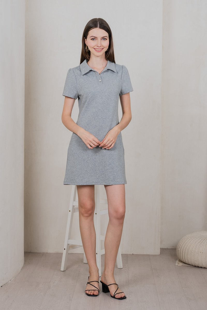 Helen Heart Button Polo Dress In Grey (XS)