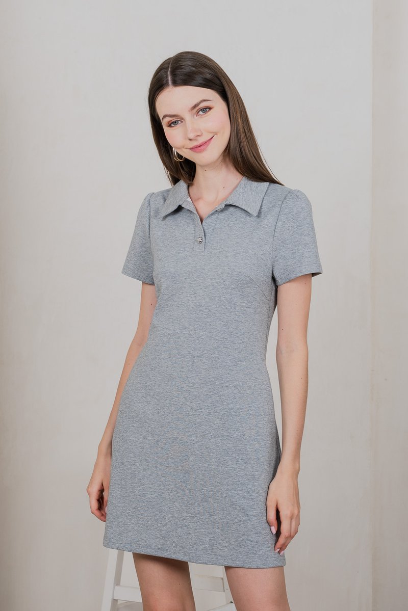 Helen Heart Button Polo Dress In Grey (XS)