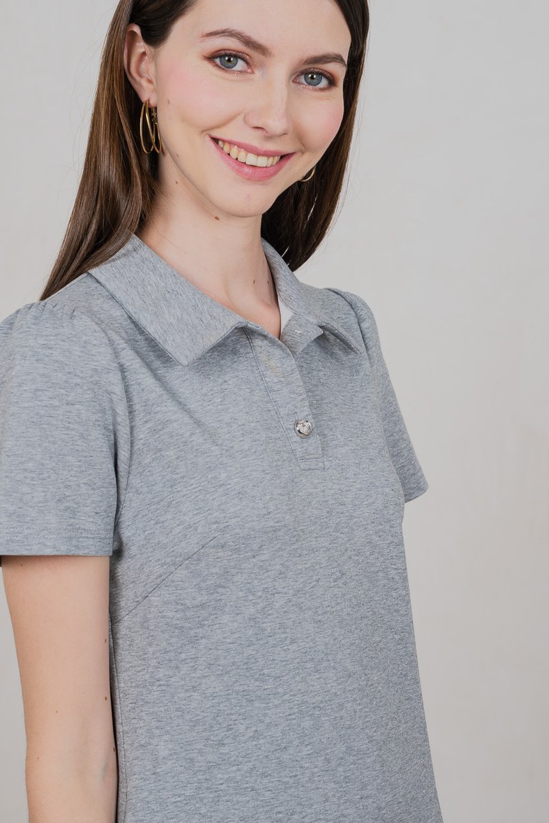 Helen Heart Button Polo Dress In Grey (XS)